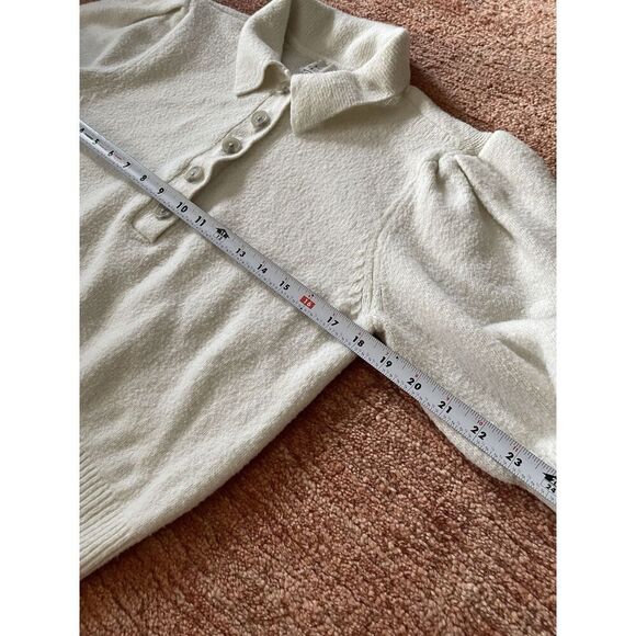 A New Day Puff Sleeve Knit Polo Top Ivory Short Sleeve Textured Stretch - Picture 5 of 7